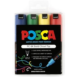 Uni Posca PC-8K Paint Marker Broad 8mm Chisel Tip Assorted Colours Wallet Of 4