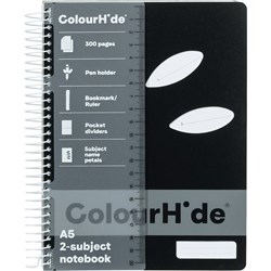 ColourHide Subject Book A5 2 Subject Side Bound 300 Page Black