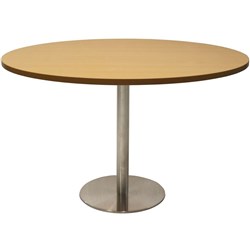 Rapidline Estillo Disc Base Round Table 1200D x 755mmH Oak Top Silver Base