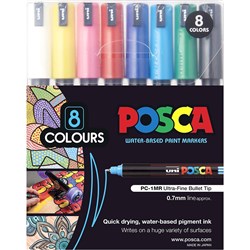 Uni Posca PC-1MR Paint Marker Ultra Fine 0.7mm Bullet Tip Assorted Colours Wallet Of 8