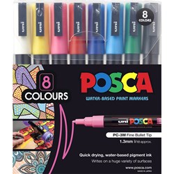 Uni Posca PC-3M Paint Marker Fine 1.3mm Bullet Tip Assorted Colours Wallet Of 8