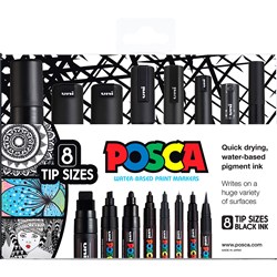 Uni Posca Paint Marker Wallet Assorted Tip Sizes Black Pack Of 8