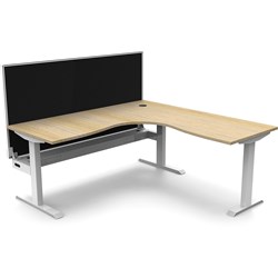 Rapidline Boost Static Corner Workstation + Screen + Cable Tray 1500/1500mmW Oak/White