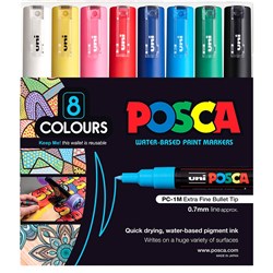 Uni Posca PC-1M Paint Marker Extra Fine 0.7mm Bullet Tip Assorted Colours Wallet Of 8