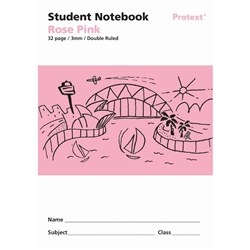 Protext Student Note Book 250 x 175mm Double Ruled 3mm 32 Page Rose Pink