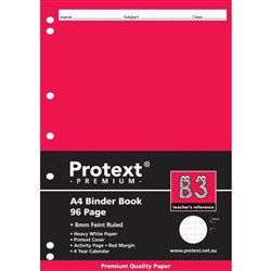 Protext Premium Binder Book A4 7 Hole Punched 96 Page 8mm Ruled Red Margin B3