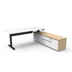 Rapidline Boost+ Executive Desk + RHS Cabinet+Panel 2020W x 1936D x 620-1270mmH Wht/Blk