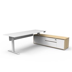 Rapidline Boost+ Executive Desk + RHS Cabinet+Panel 2270W x 1936D x 620-1270mmH Wht/Wht