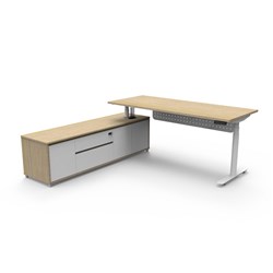 Rapidline Halo+ Executive Desk + LHS Cabinet + Panel 2020W x 1936D x 620-1270mmH Oak/White