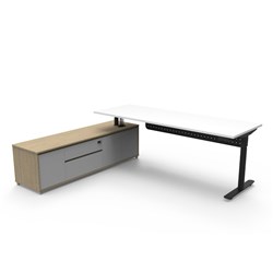 Rapidline Halo+ Executive Desk + LHS Cabinet + Panel 2270W x 1936D x 620-1270mmH White/Blk