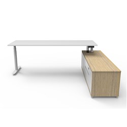 Rapidline Halo+ Executive Desk + RHS Cabinet 2270W x 1936D x 620-1270mmH White/White