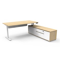 Rapidline Halo+ Executive Desk + RHS Cabinet + Panel 2020W x 2011D x 620-1270mmH Oak/White