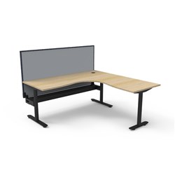 Rapidline Halo Static Corner Workstation + Screen + Tray 1800/1800W x 1330mmH Oak/Black