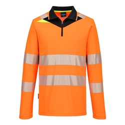 Portwest DX4 Hi-Vis Polo Shirt Long Sleeve 5XL Orange And Black