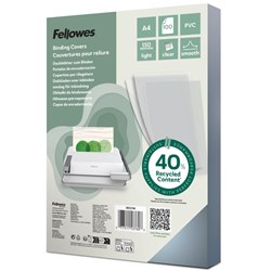 Fellowes PVC Binding Covers A4 150 Microns 40% Recycled Content Clear Pack Of 100
