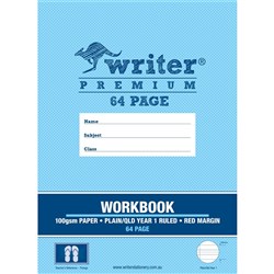 Writer Premium Workbook 330x245mm 64Pg Plain 1 Side/QLD Year 1 Ruled Thongs